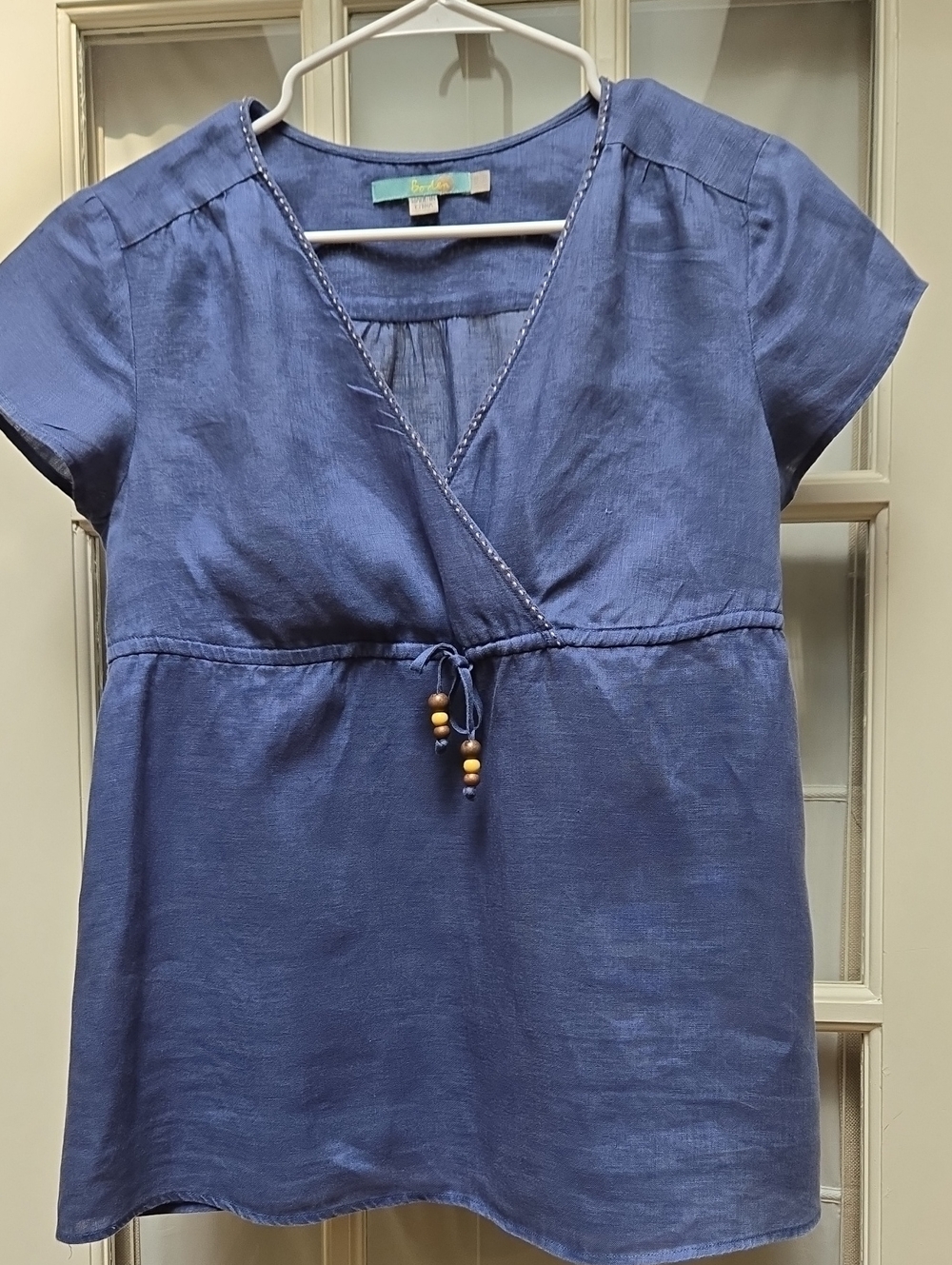 Boden Blue Short-Sleeve  Tunic with Bead Tie